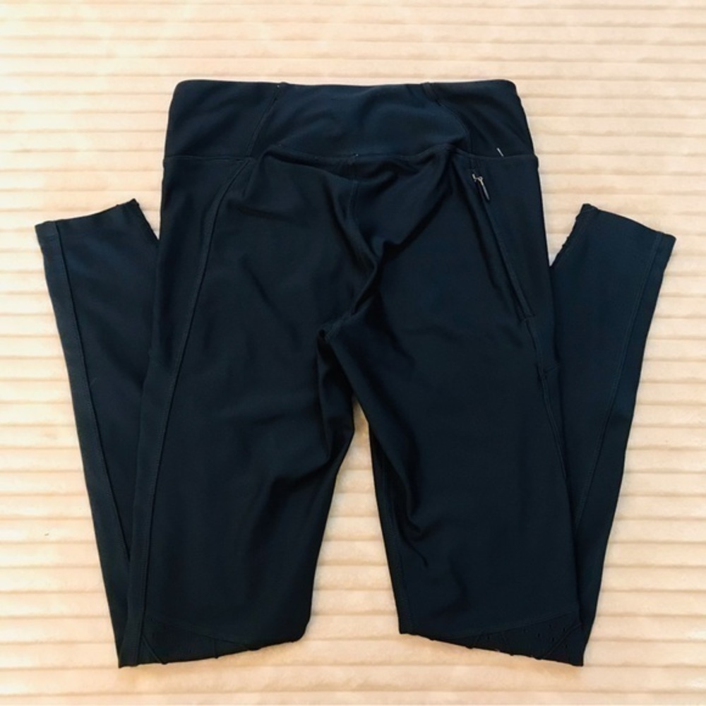 Under Armour HeatGear RUN Navy Blue Mesh Panel Ankle Zip Leggings Size Small